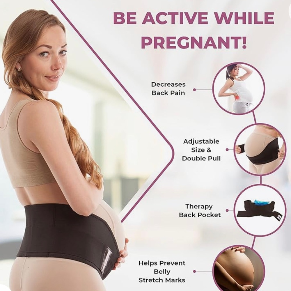 XL Black Elastic Pregnancy Belly Band, Adjustable & Breathable Maternity Belt